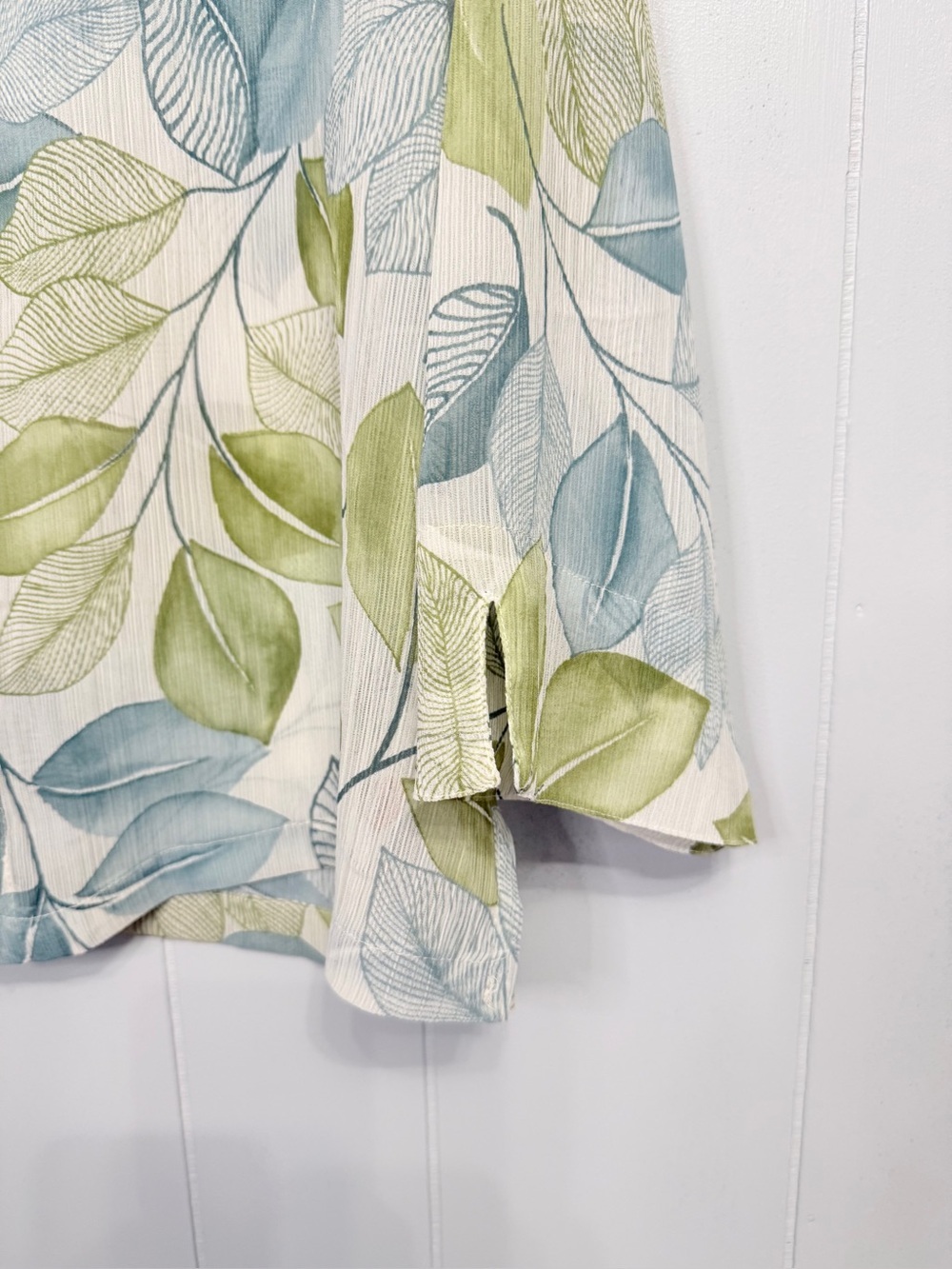 #17)  Alfred Dunner Leaf-Print Button-Down Shirt in Green and Blue - Picture 3 of 7